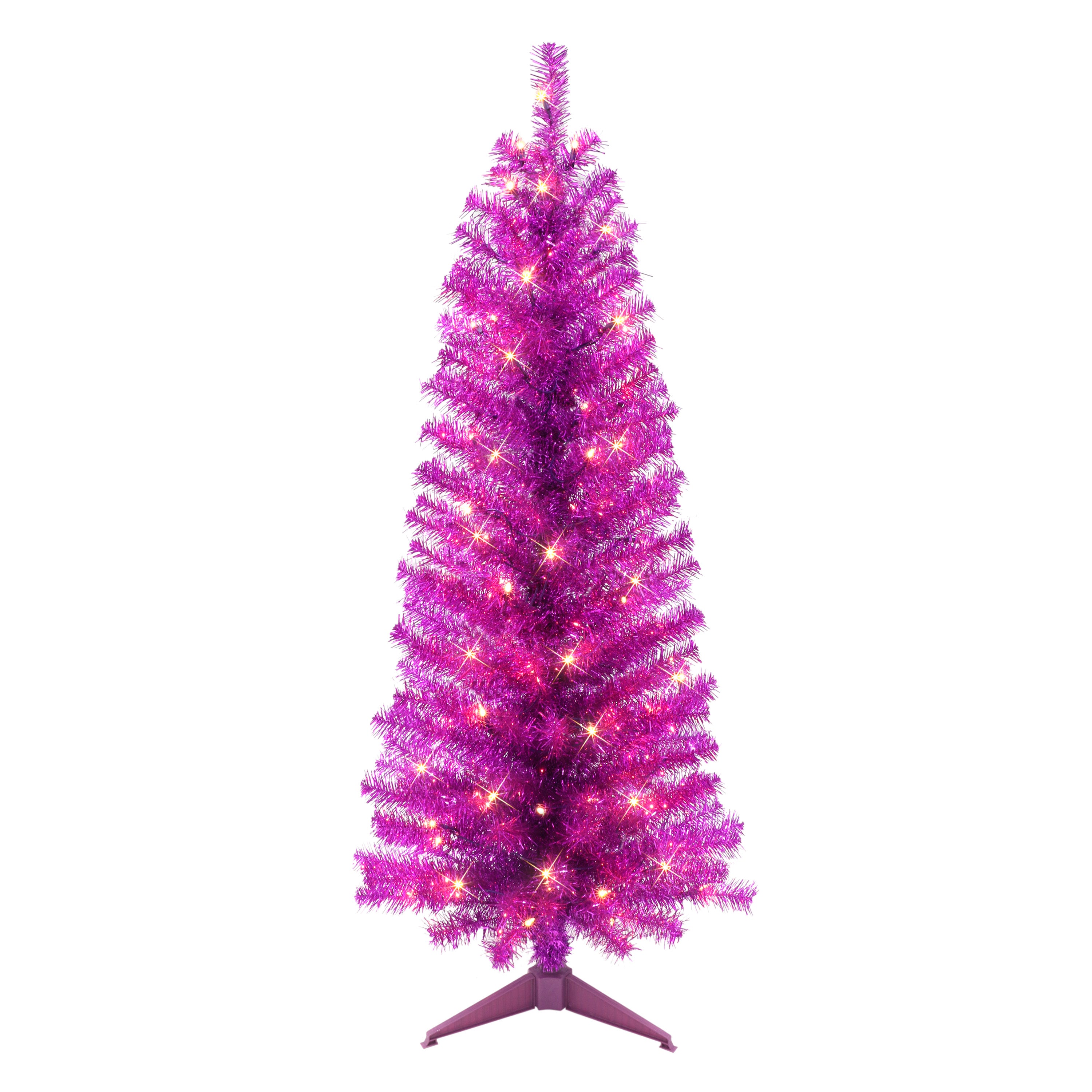 4.5 ft Pre-lit Purple Tinsel Tree 160 Tips 70 UL Clear Lights Stand included 2675A-STPP45C07